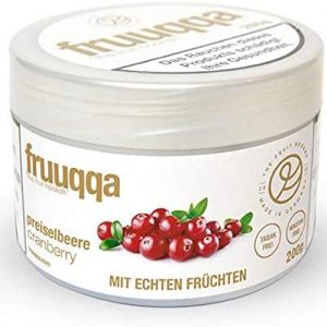 Fruuqqa Nikotinfrei 200gr Preiselbeere ist eine innovative Alternative zum herkömmlichen Shishatabak, die auf echten Früchten basiert.